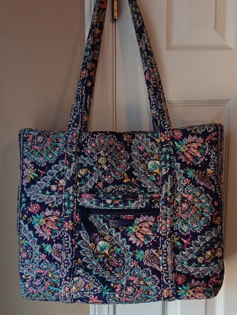 Vera Bradley Quilted Floral Large Tote Bag in Navy, Pink, and Teal